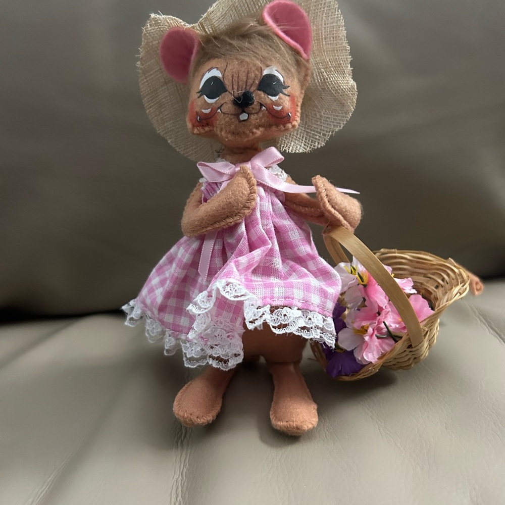 Annalee Pink Gingham Mouse Doll with Basket